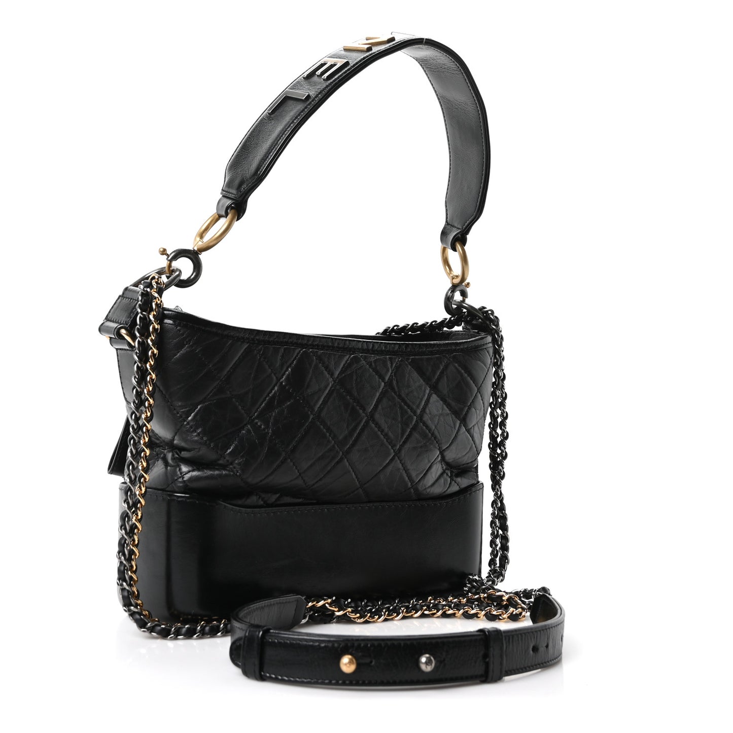 Aged Calfskin Quilted Small Gabrielle Logo Hobo Black