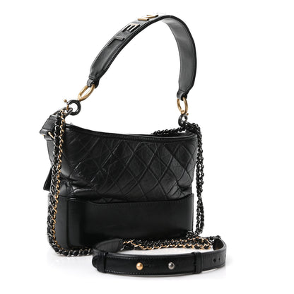 Chanel Aged Calfskin Quilted Small Gabrielle Logo Hobo Black 2 of 9
