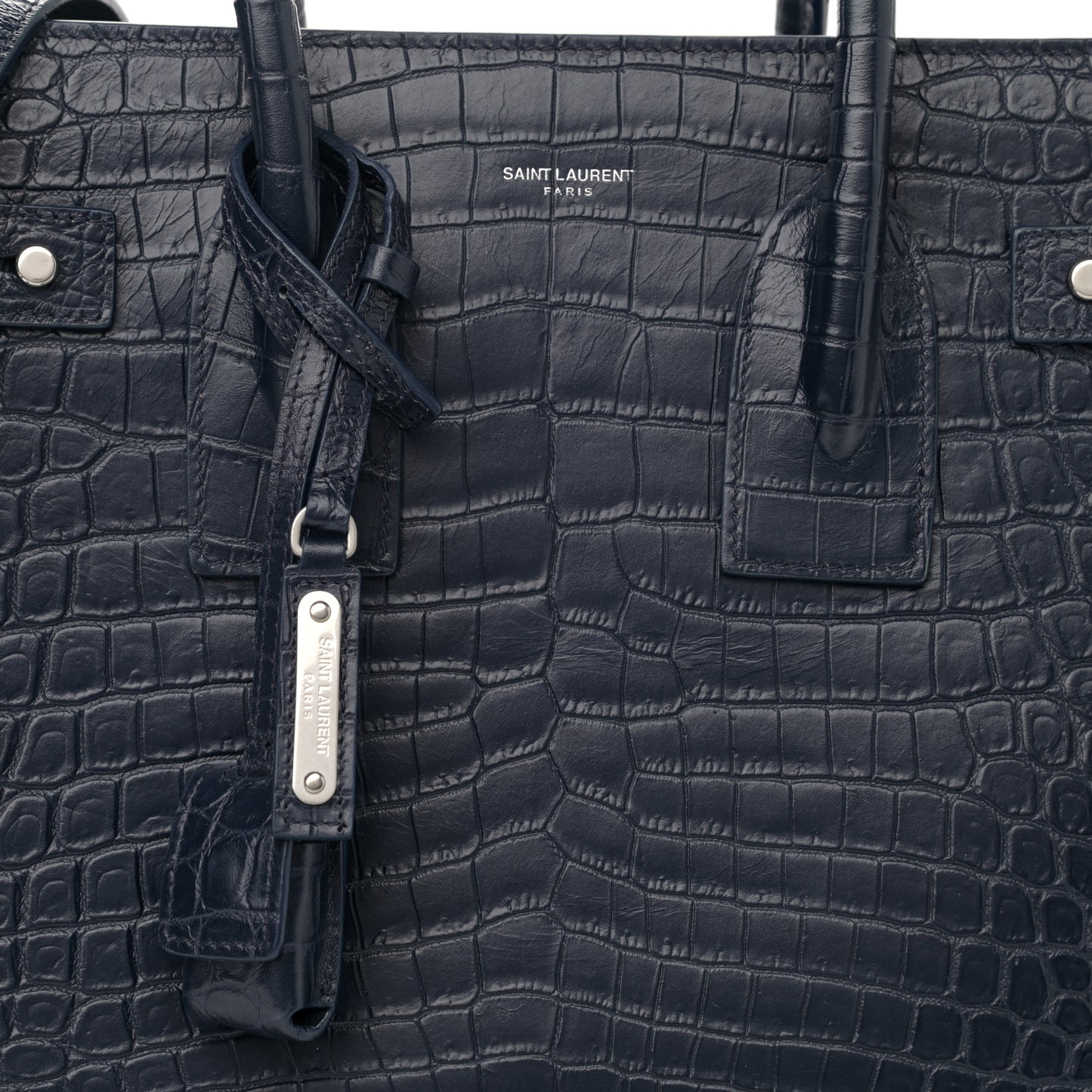 Calfskin Crocodile Embossed Small Supple Sac de Jour Navy