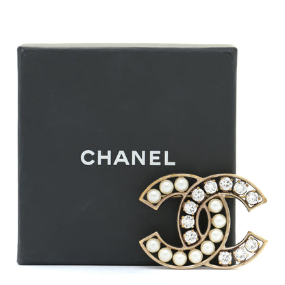 Chanel Pearl Crystal CC Brooch Gold Pearly White 5 of 7