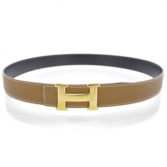 Leather Reversible H Belt 90 Black Gold