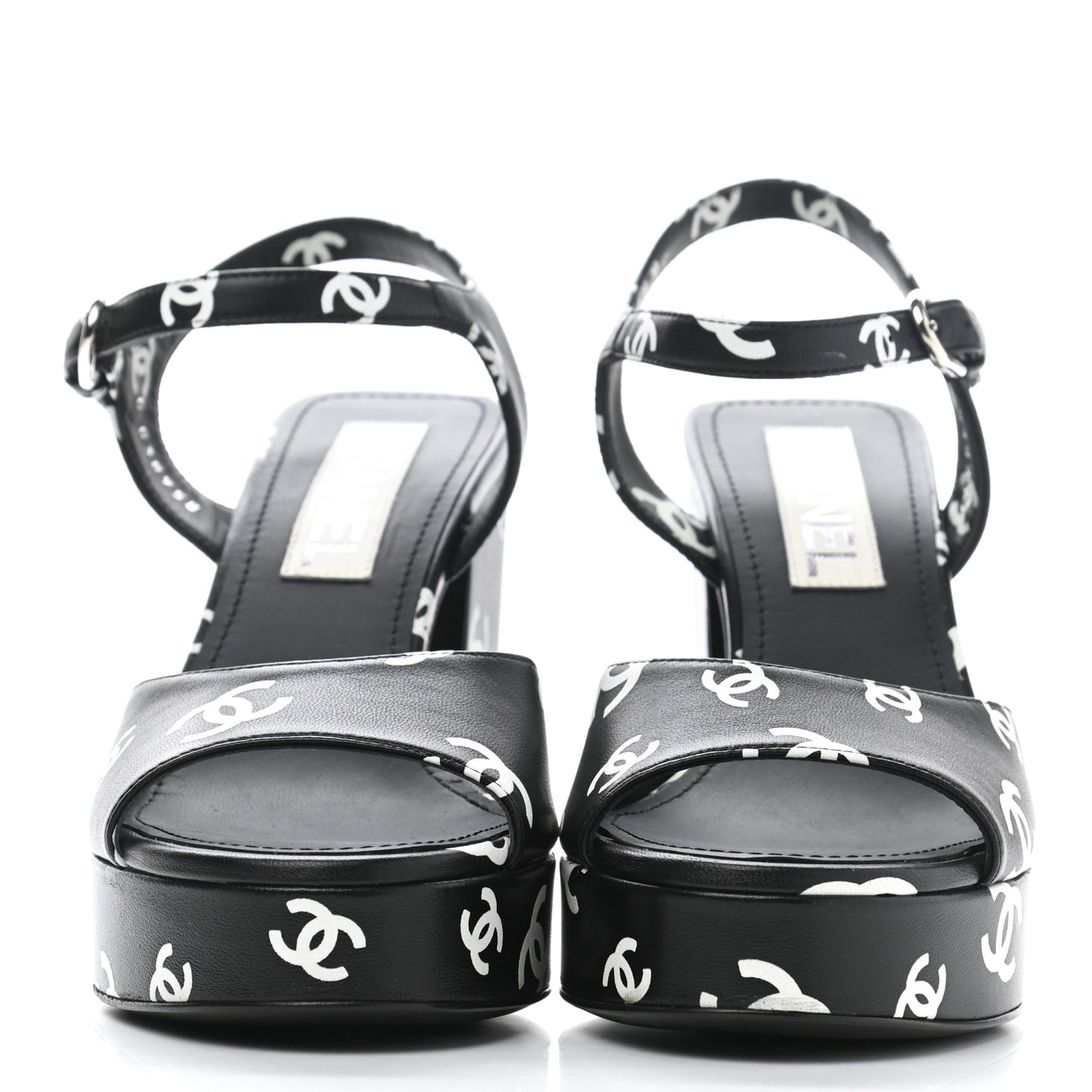 Printed Lambskin Coco Beach Platform Sandals 37 Black White