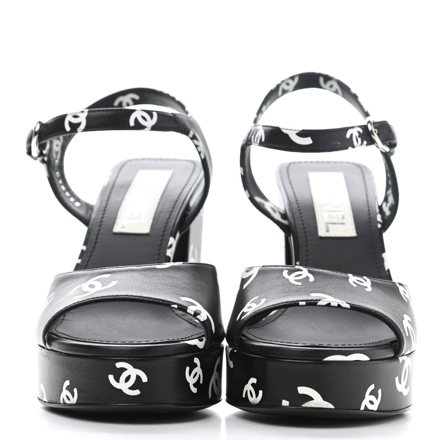 Chanel Printed Lambskin Coco Beach Platform Sandals 37 Black White 2 of 9