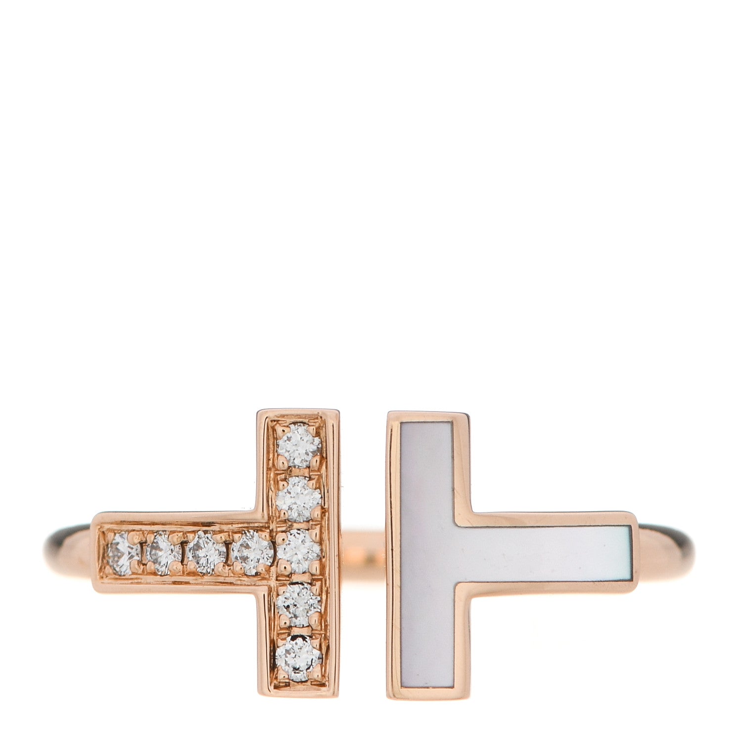 Tiffany 18K Rose Gold Diamond Mother of Pearl T Wire Ring 49 5 1 of 4