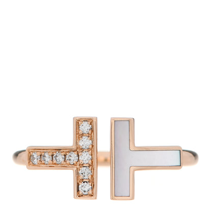 Tiffany 18K Rose Gold Diamond Mother of Pearl T Wire Ring 49 5 1 of 4
