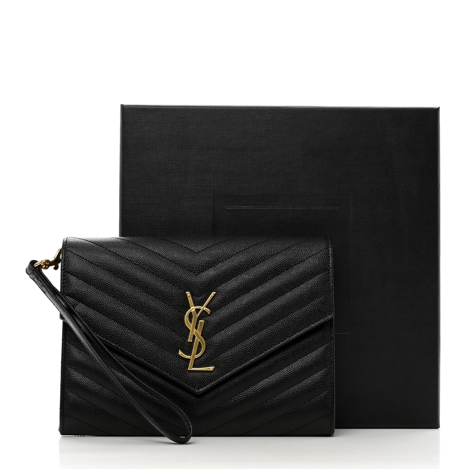 Saint Laurent Grain De Poudre Matelasse Chevron Monogram Envelope Clutch Black 8 of 8