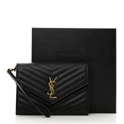 Saint Laurent Grain De Poudre Matelasse Chevron Monogram Envelope Clutch Black 8 of 8