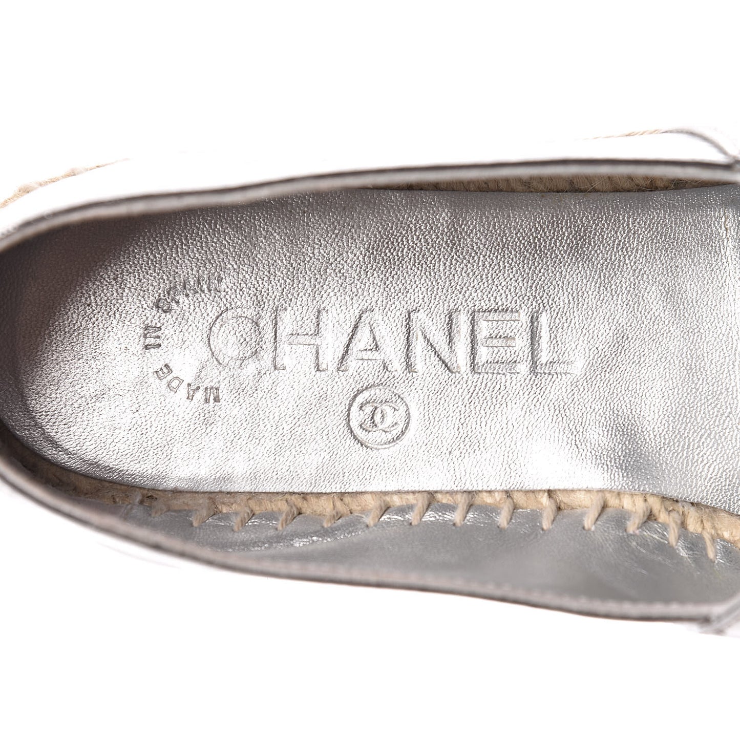 Laminated Goatskin CC Espadrilles 36 Silver