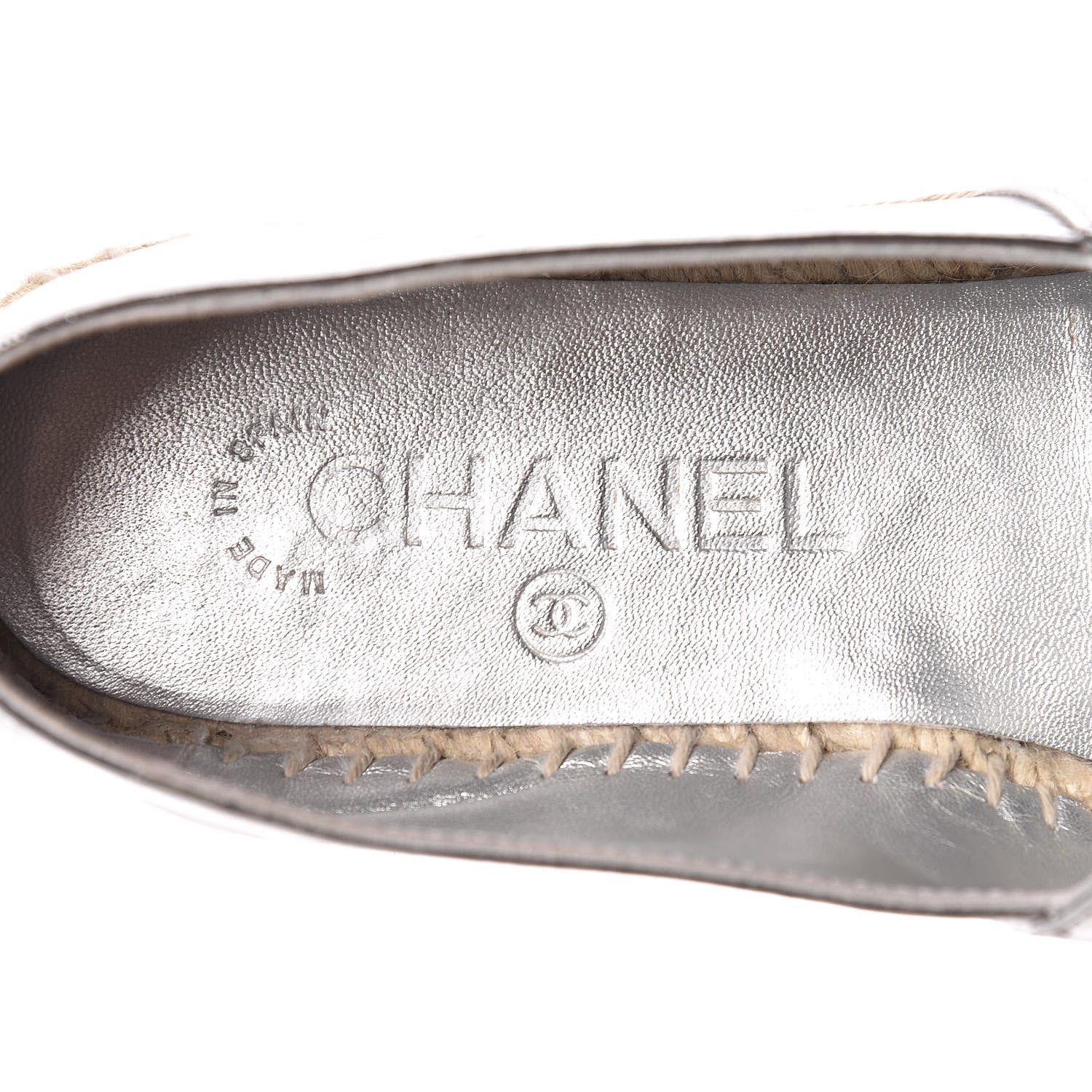 Chanel Laminated Goatskin CC Espadrilles 36 Silver 9 of 10