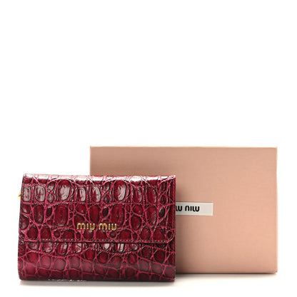 Miu Miu Vernice Alligator Embossed Wallet Dark Red 8 of 8