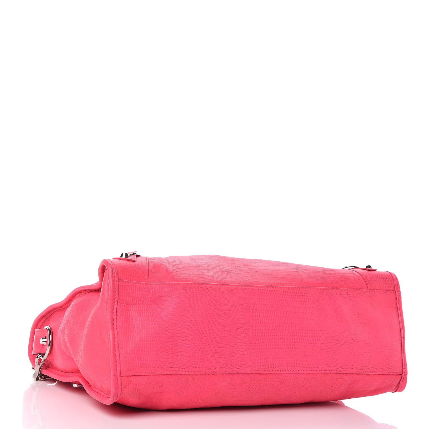 Balenciaga Calfskin Lizard Embossed Classic Silver Hardware City Rose Fluo 4 of 22