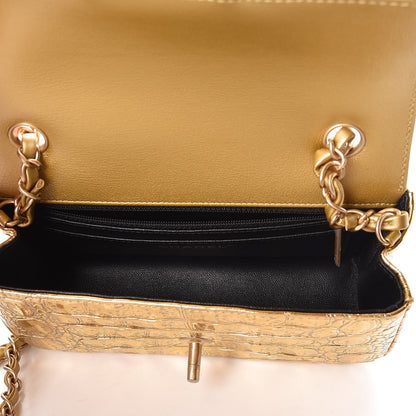 Chanel Metallic Calfskin Crocodile Embossed Cocodile Rectangular Mini Flap Gold 7 of 10