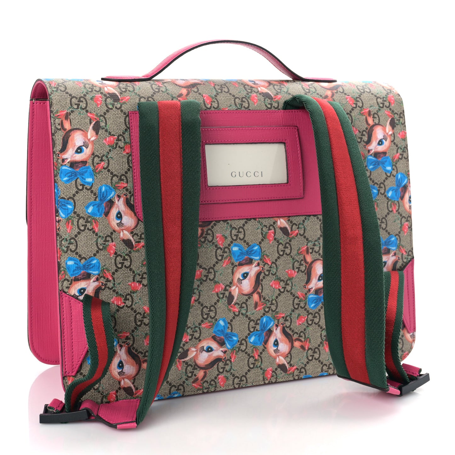 GG Supreme Monogram Fawn Print Childrens Backpack Pink Multicolor