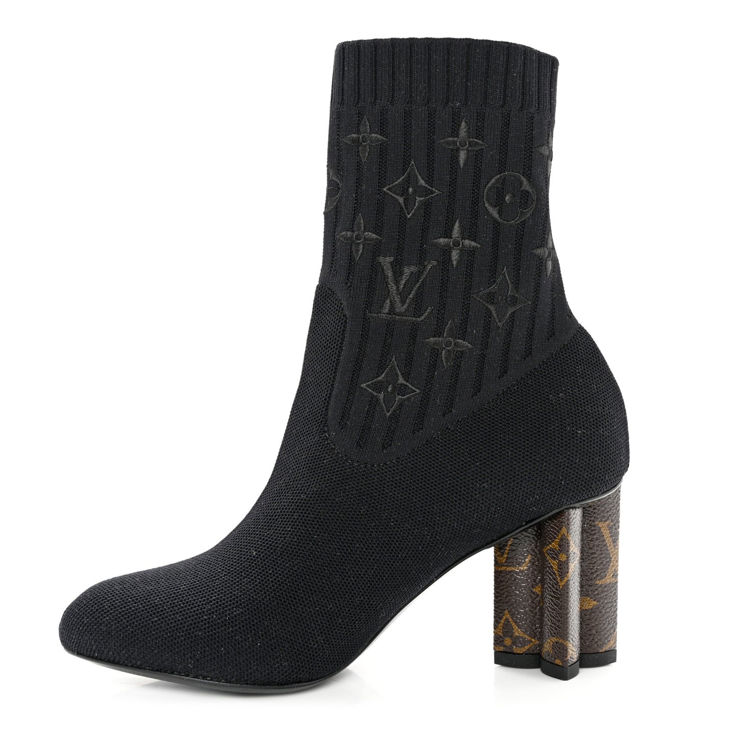Monogram Stretch Fabric Silhouette Ankle Boots 35 Black
