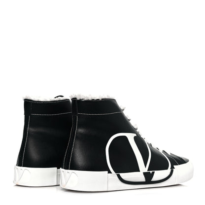 Valentino Garavani Calfskin Shearling VLTN High Top Sneakers 39 Black 4 of 10