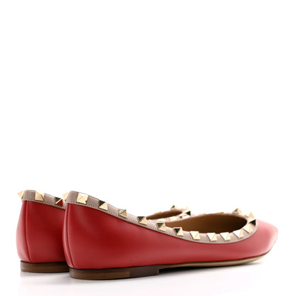 Valentino Garavani Calfskin Nappa Rockstud Ballerina Flats 38.5 Rosso Valentino Poudre 4 of 12