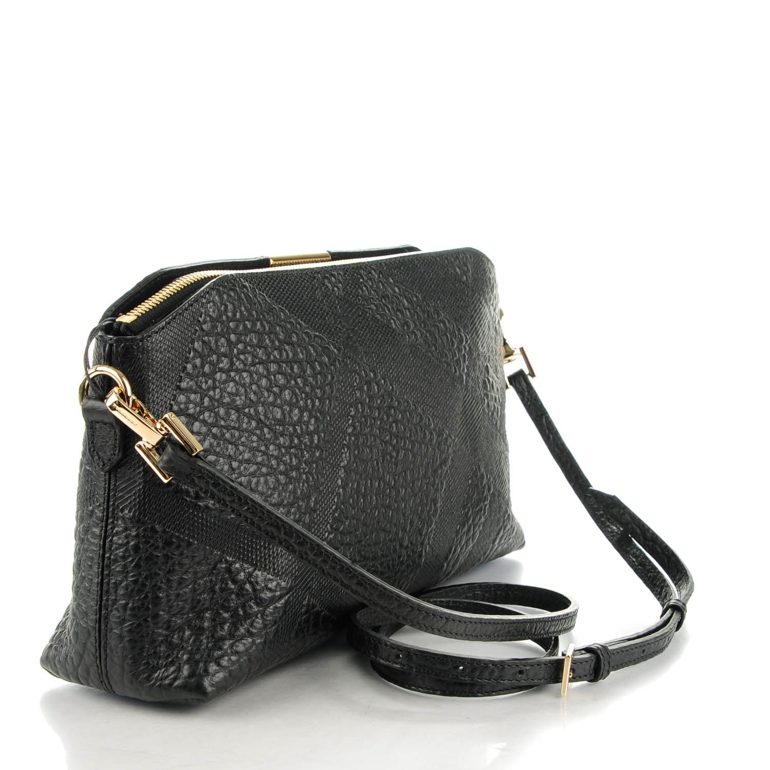 Burberry Signature Grain Calfskin Check Embossed Small Chichester Crossbody Clutch Bag Black 3 of 9