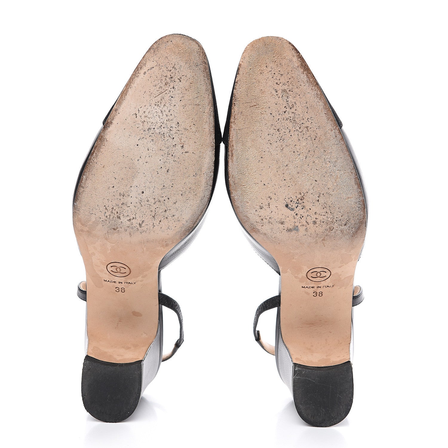 Chanel Goatskin Grosgrain Cap Toe CC Slingback Sandals 38 Black 5 of 10