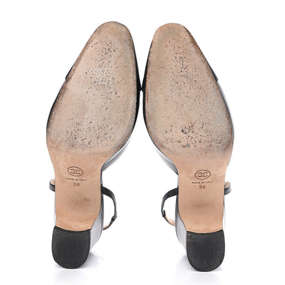 Chanel Goatskin Grosgrain Cap Toe CC Slingback Sandals 38 Black 5 of 10