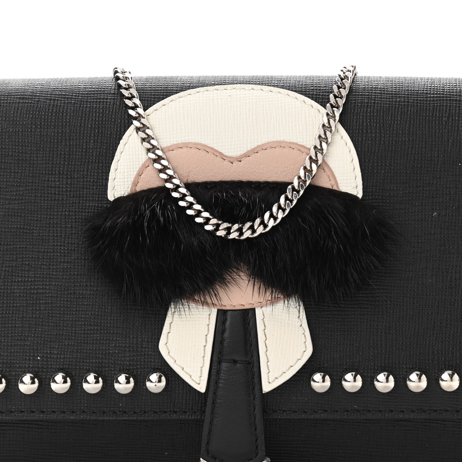 Fendi Vitello Elite Mink Fur Studded Karlito Tube Wallet on Chain Black 8 of 10