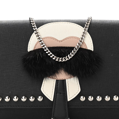 Fendi Vitello Elite Mink Fur Studded Karlito Tube Wallet on Chain Black 8 of 10