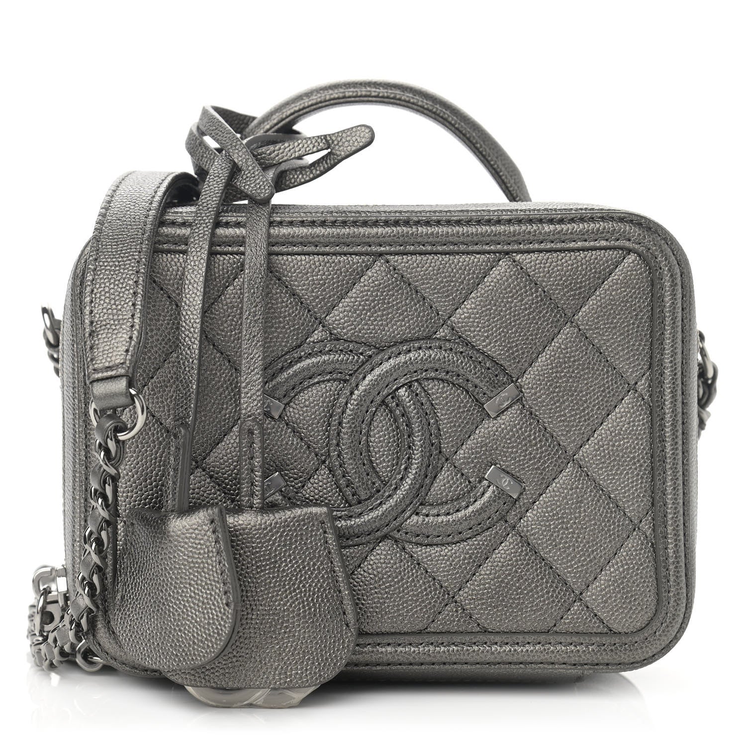 Chanel Caviar Quilted Small CC Filigree Vanity Case Dark Silver 1 of 12