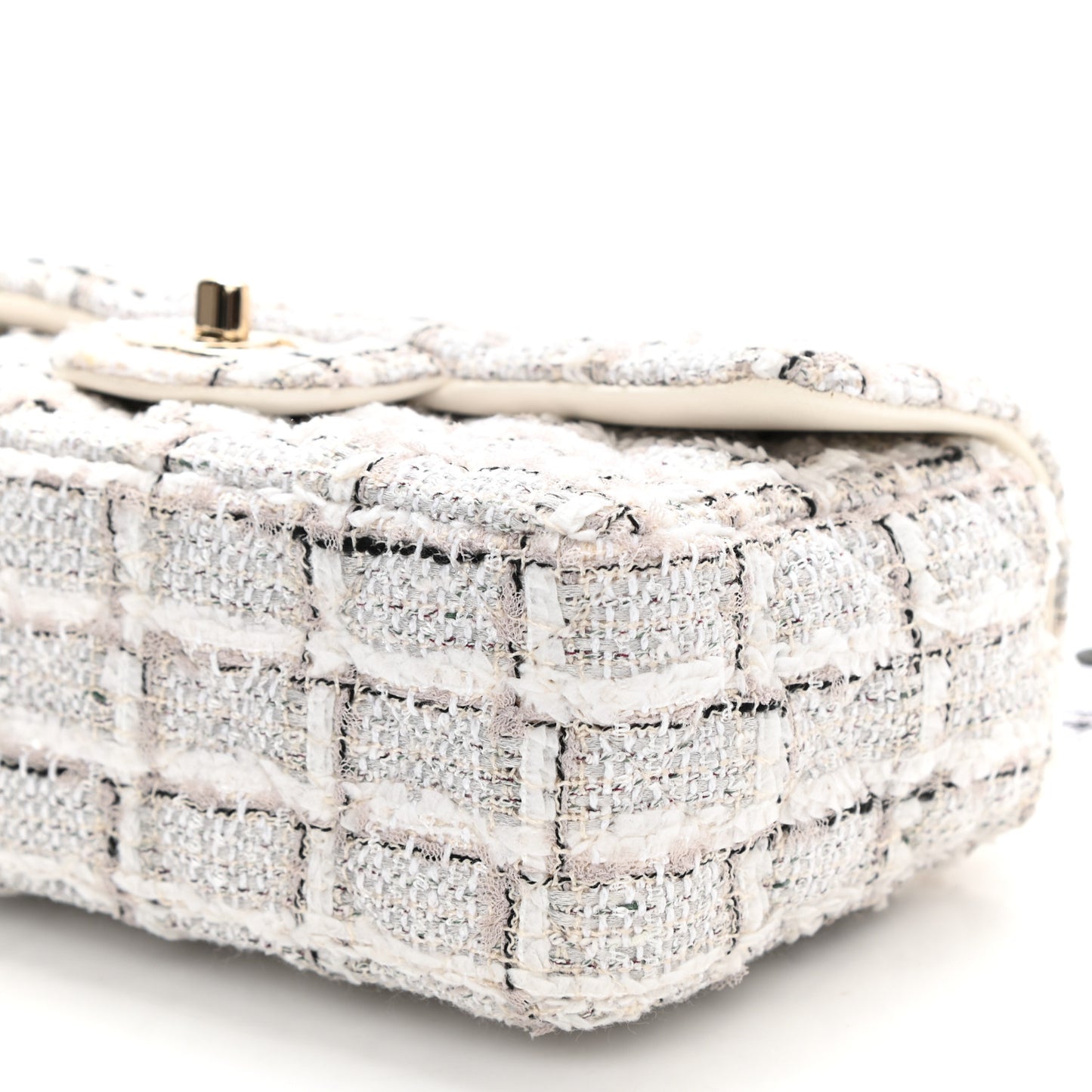 Tweed Quilted Mini Rectangular Flap White Grey