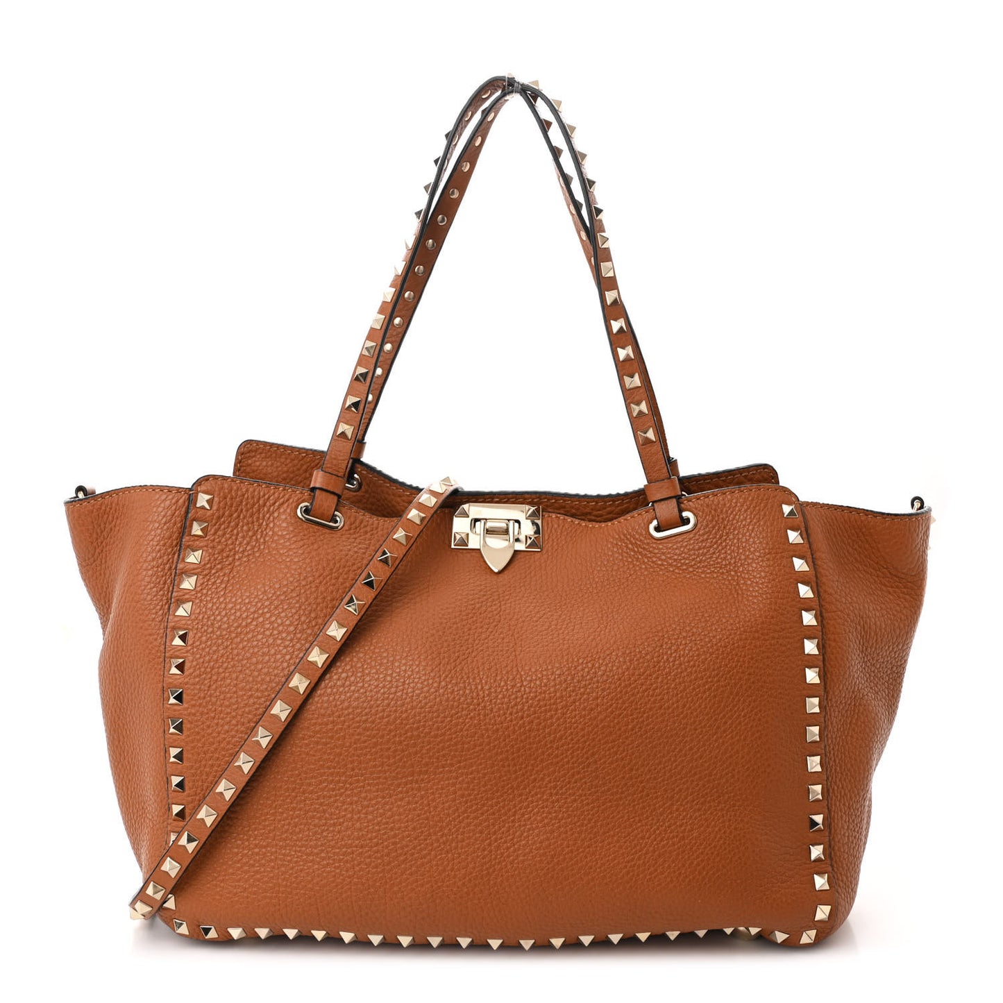 Pebbled Calfskin Medium Rockstud Tote Light Cuir