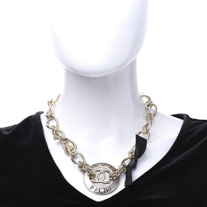 Chanel Metal Pearl Chain CC Paris Pendant Necklace Light Gold 2 of 8