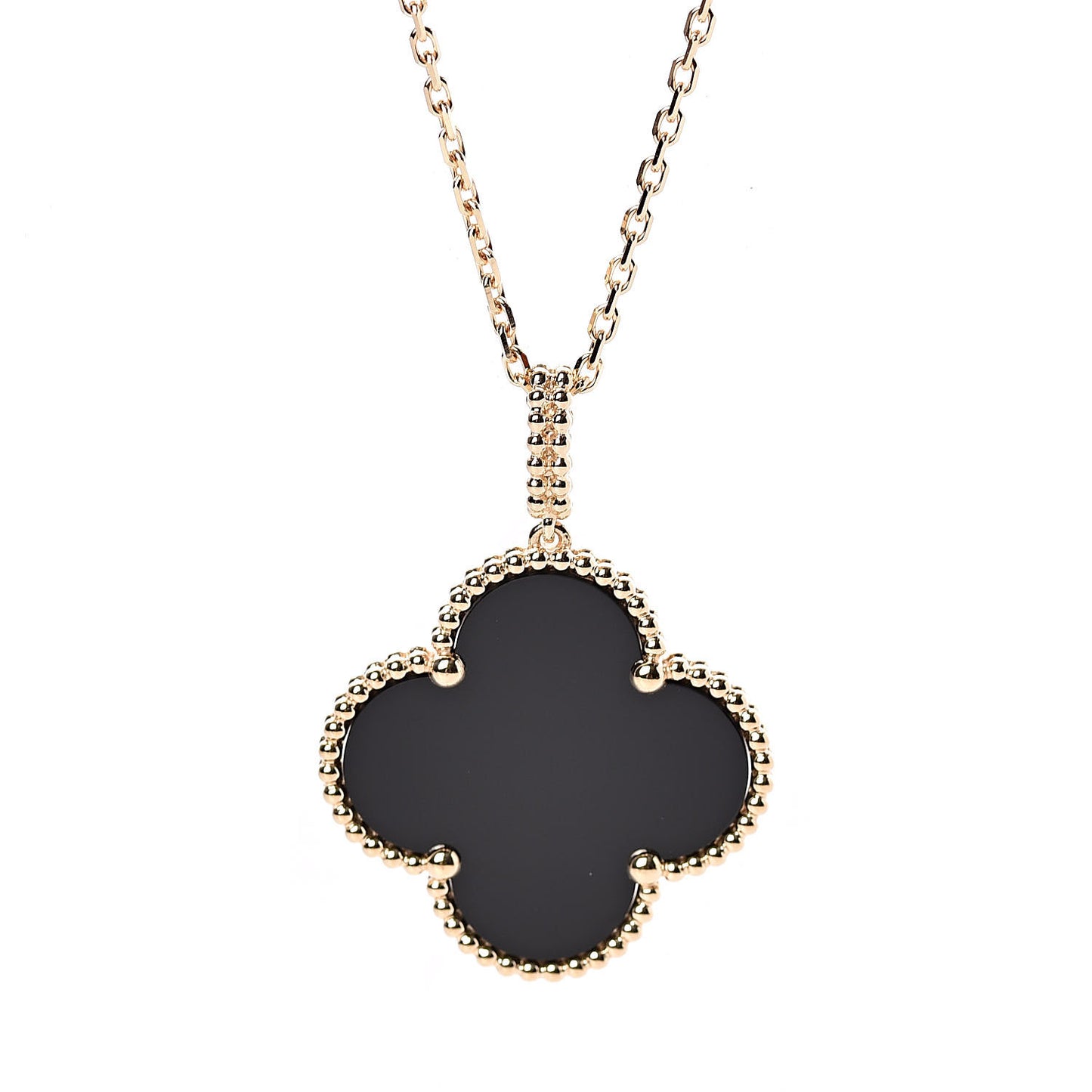 18K Yellow Gold Black Onyx Magic Alhambra Pendant Necklace