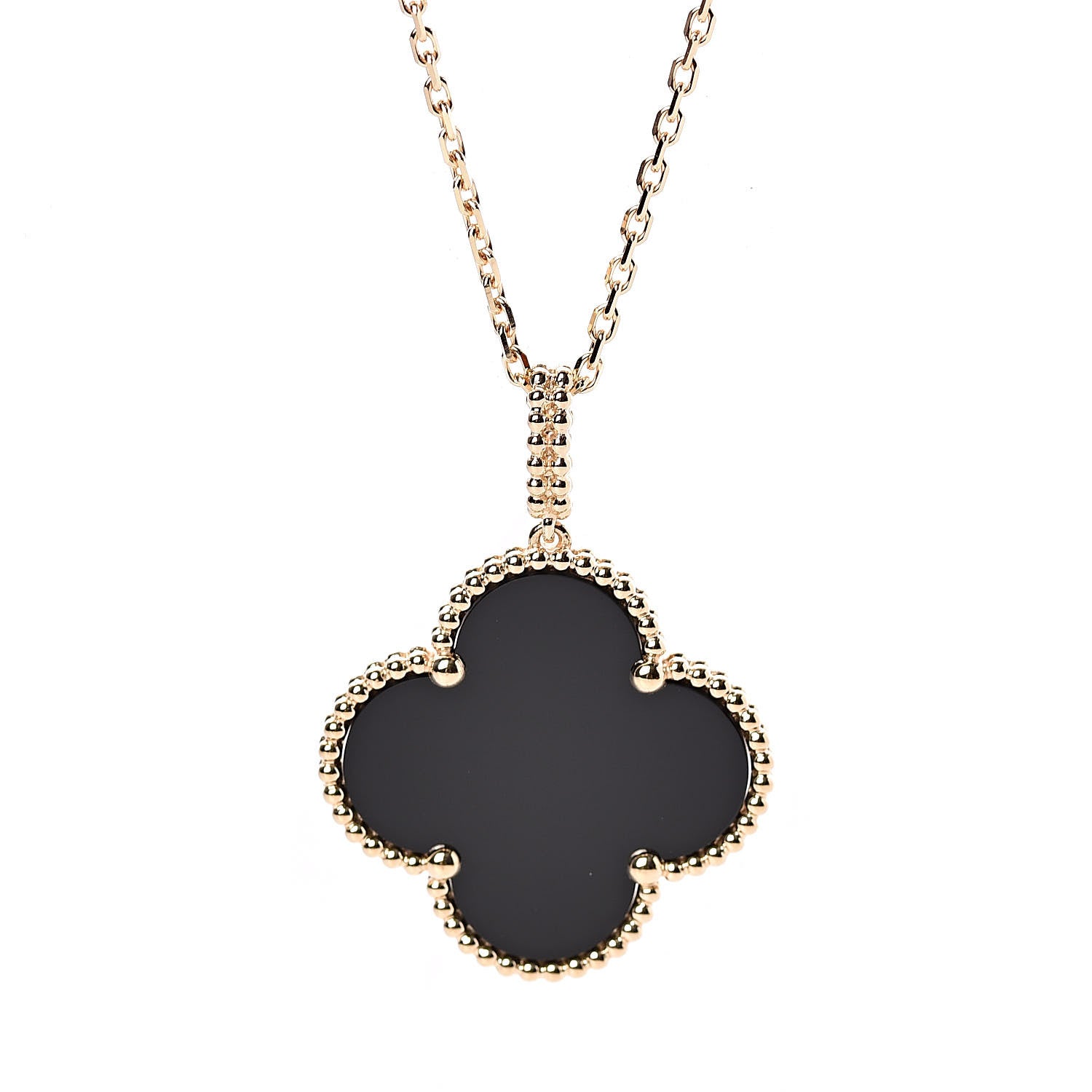 Van Cleef & Arpels 18K Yellow Gold Black Onyx Magic Alhambra Pendant Necklace 4 of 7