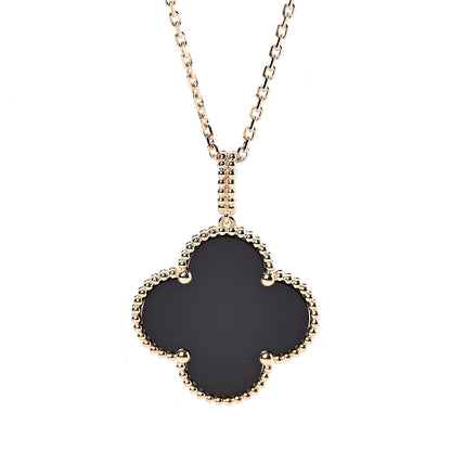 Van Cleef & Arpels 18K Yellow Gold Black Onyx Magic Alhambra Pendant Necklace 4 of 7