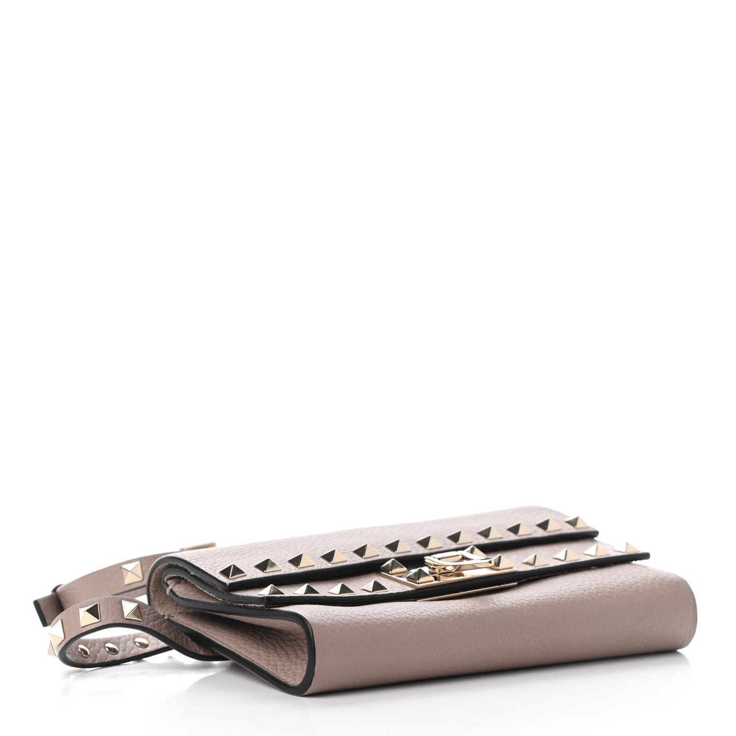 Grainy Calfskin Rockstud Double Flap Belt Bag Poudre