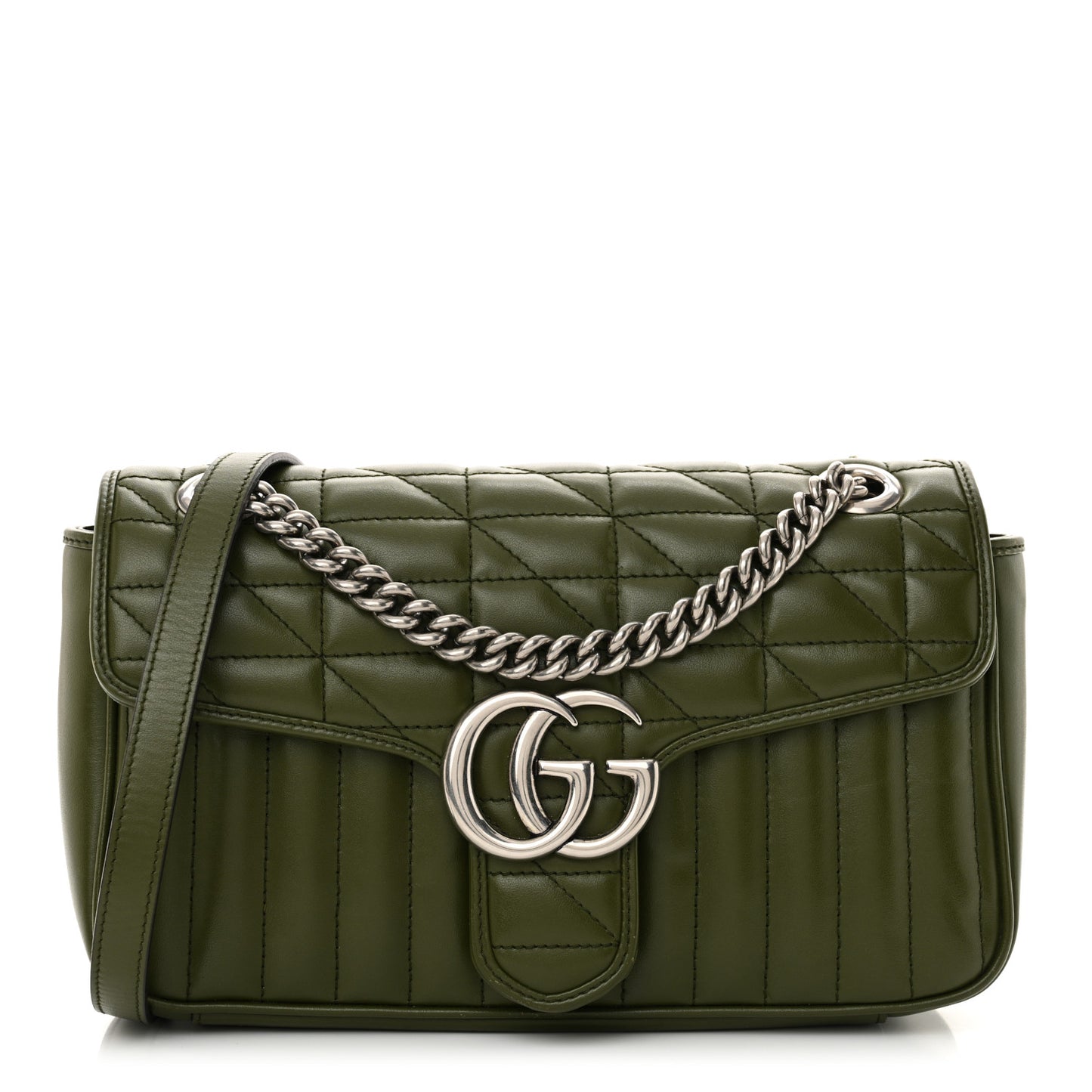 Calfskin Matelasse Aria Small GG Marmont Shoulder Bag Military Wood