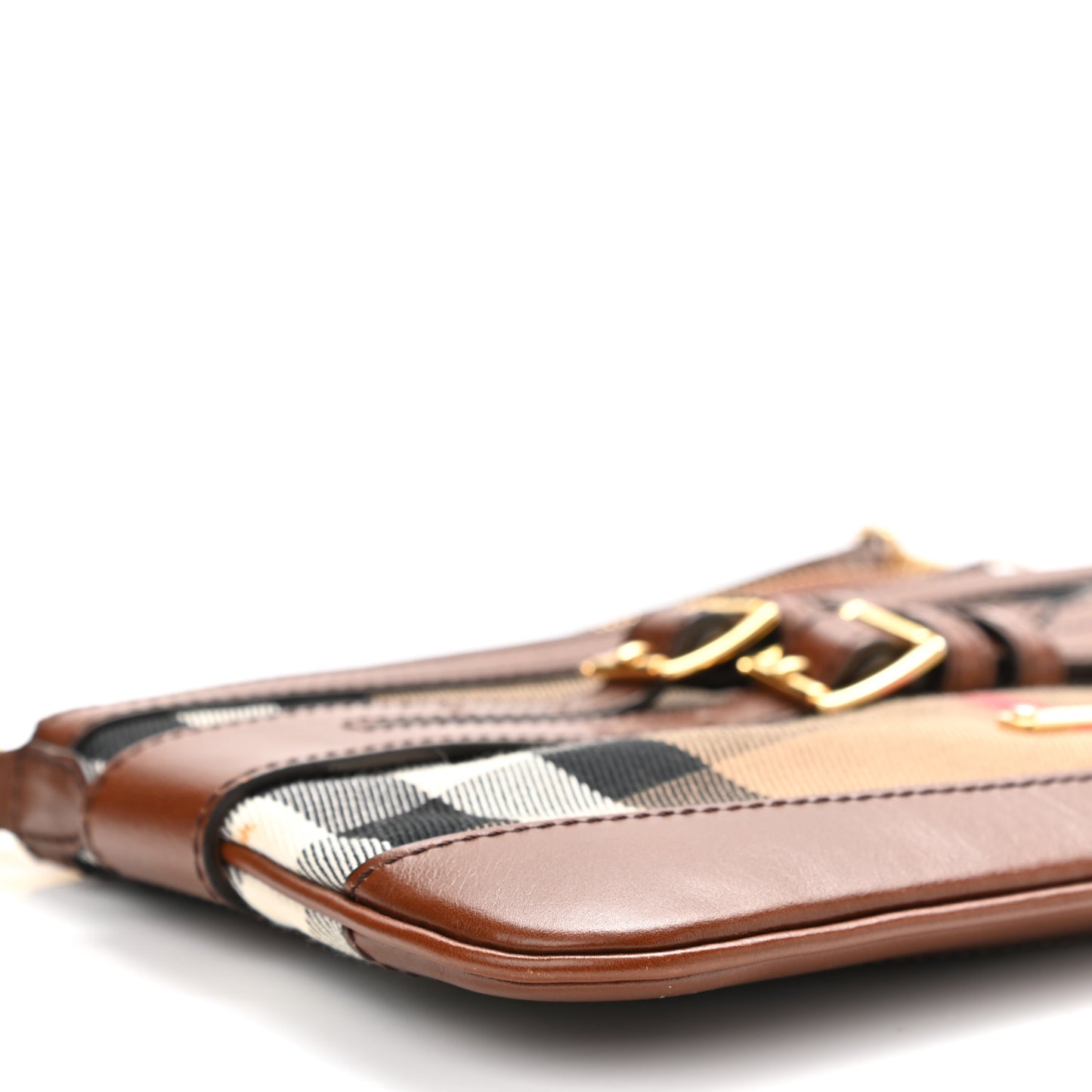 House Check Bridle Calfskin Peyton Crossbody Dark Tan