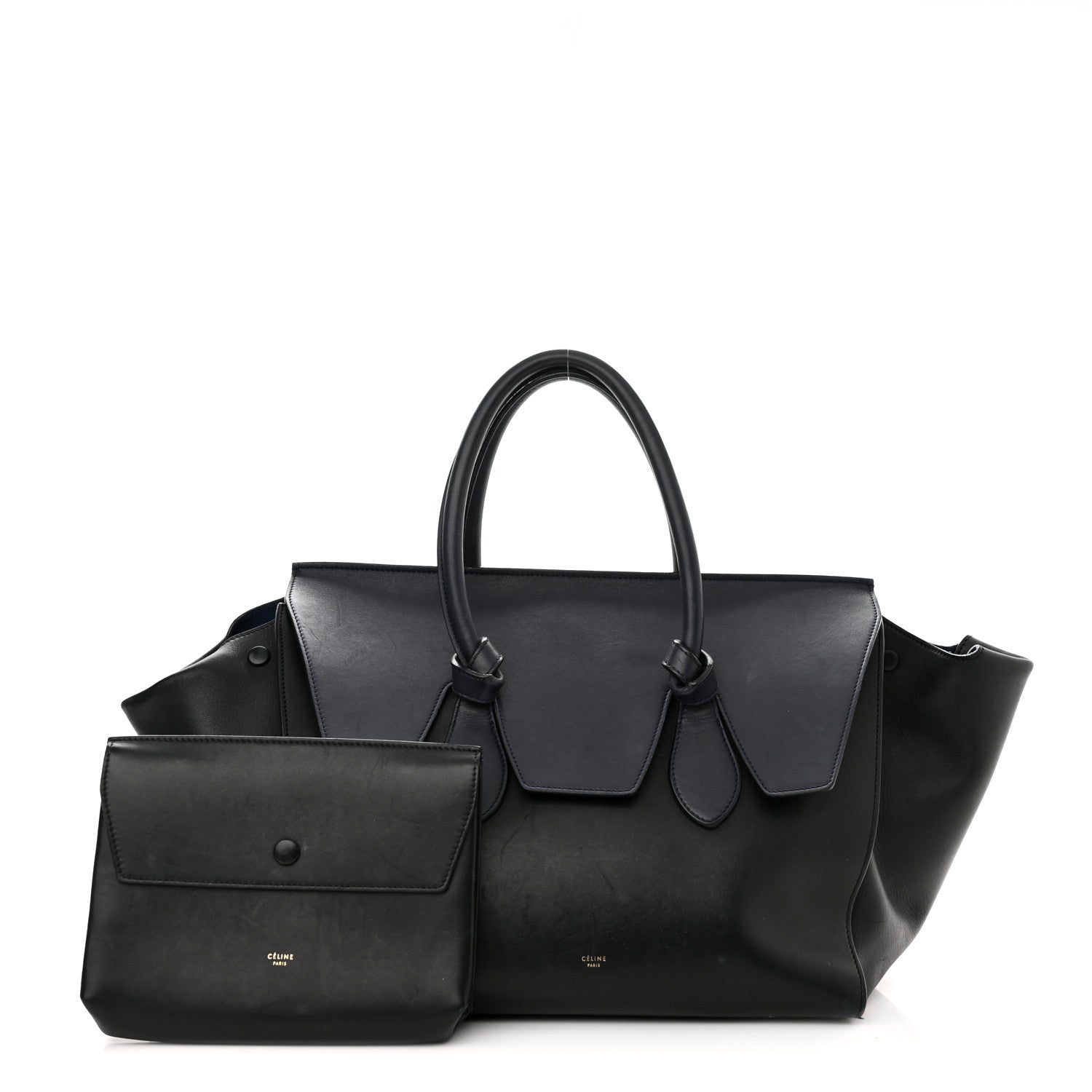 Celine Smooth Calfskin Large Bi-Color Tie Knot Tote Black Navy 1 of 22