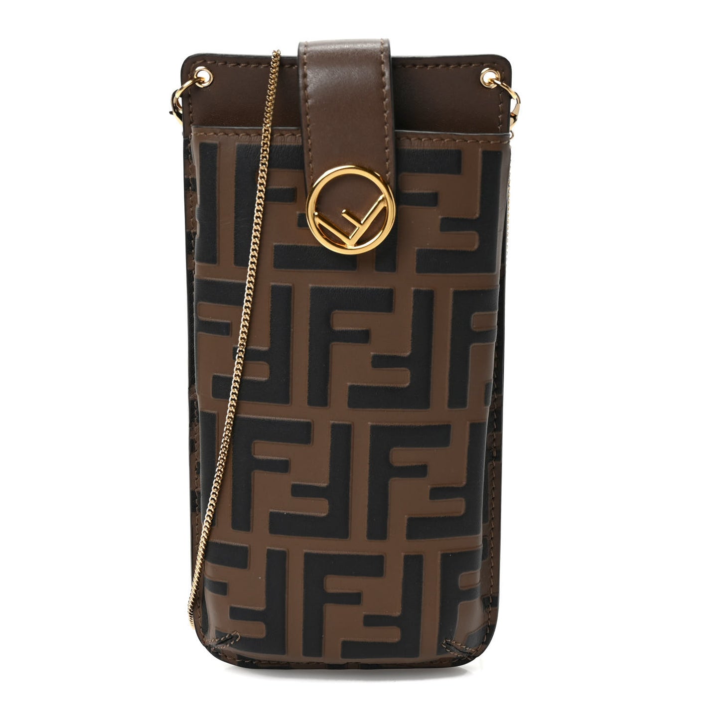 Vitello Soft F is Fendi Bi-Color FF 1974 Embossed Phone Pouch Maya Black