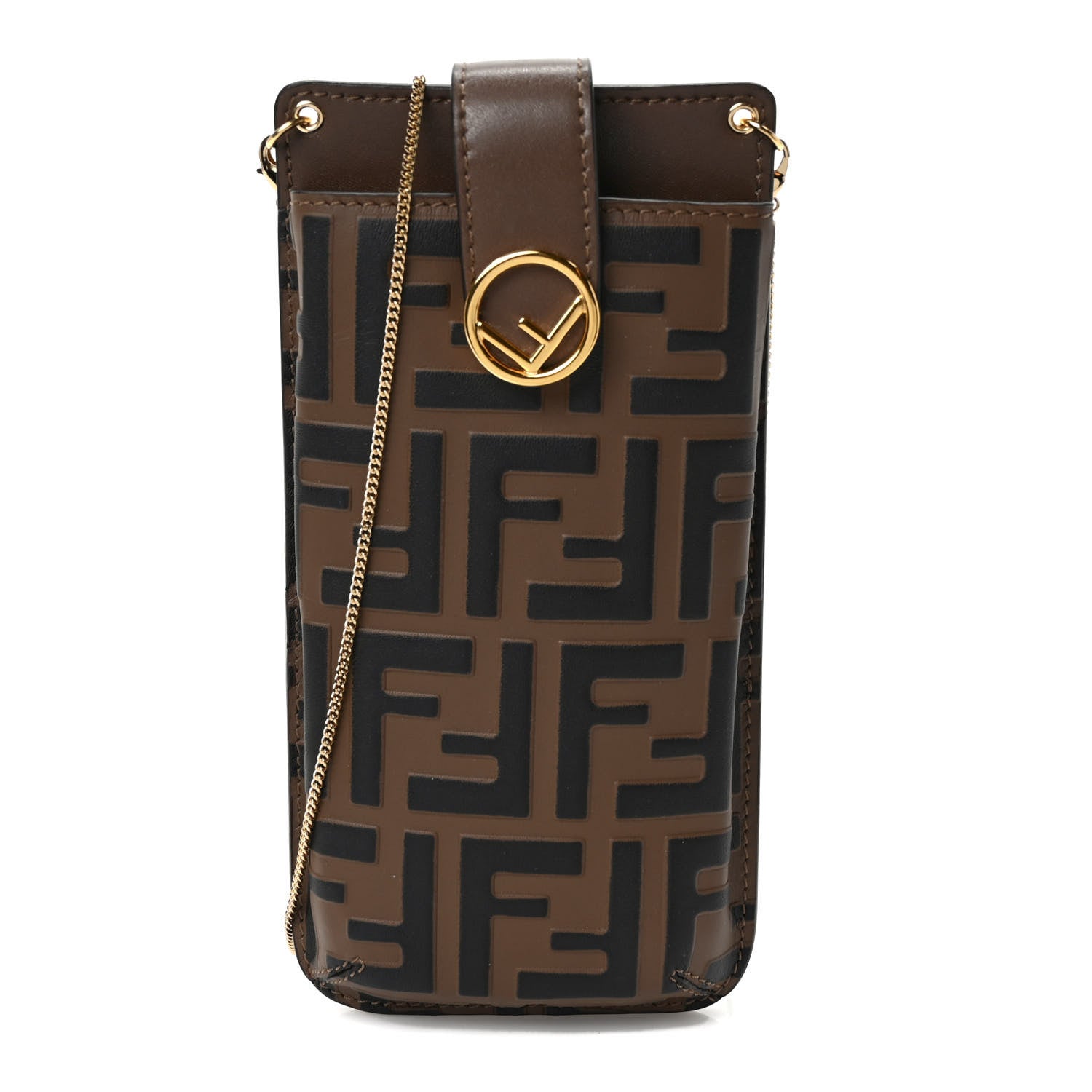 Fendi Vitello Soft F is Fendi Bi-Color FF 1974 Embossed Phone Pouch Maya Black 1 of 8