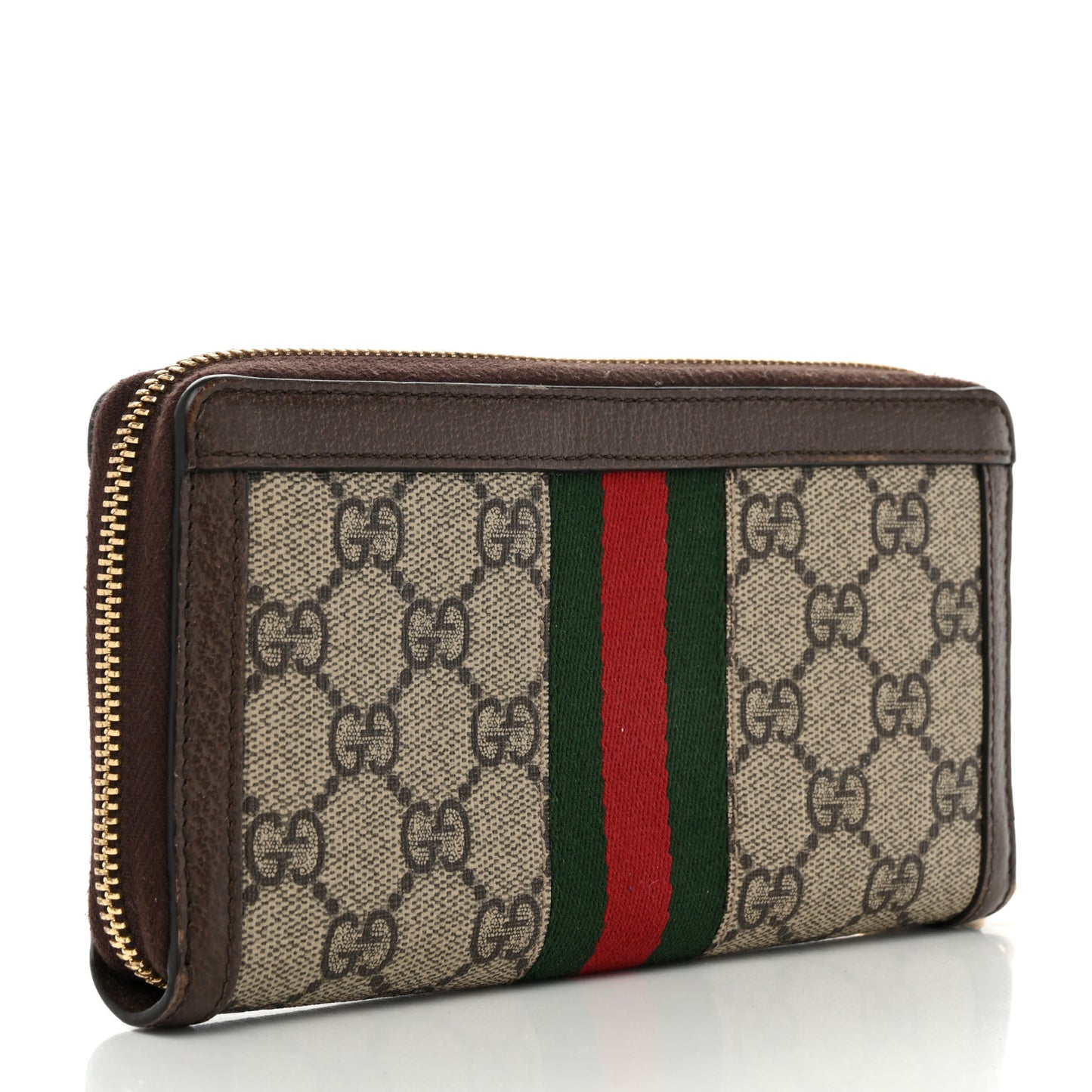 GG Supreme Monogram Web Ophidia Zip Around Wallet Brown