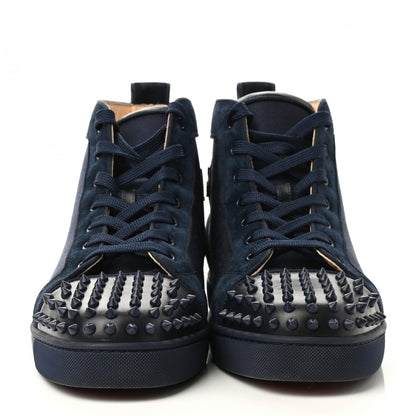 Christian Louboutin Nylon Suede Calfskin Mens Louis Spikes Flat Sneakers 45.5 Blue 2 of 11