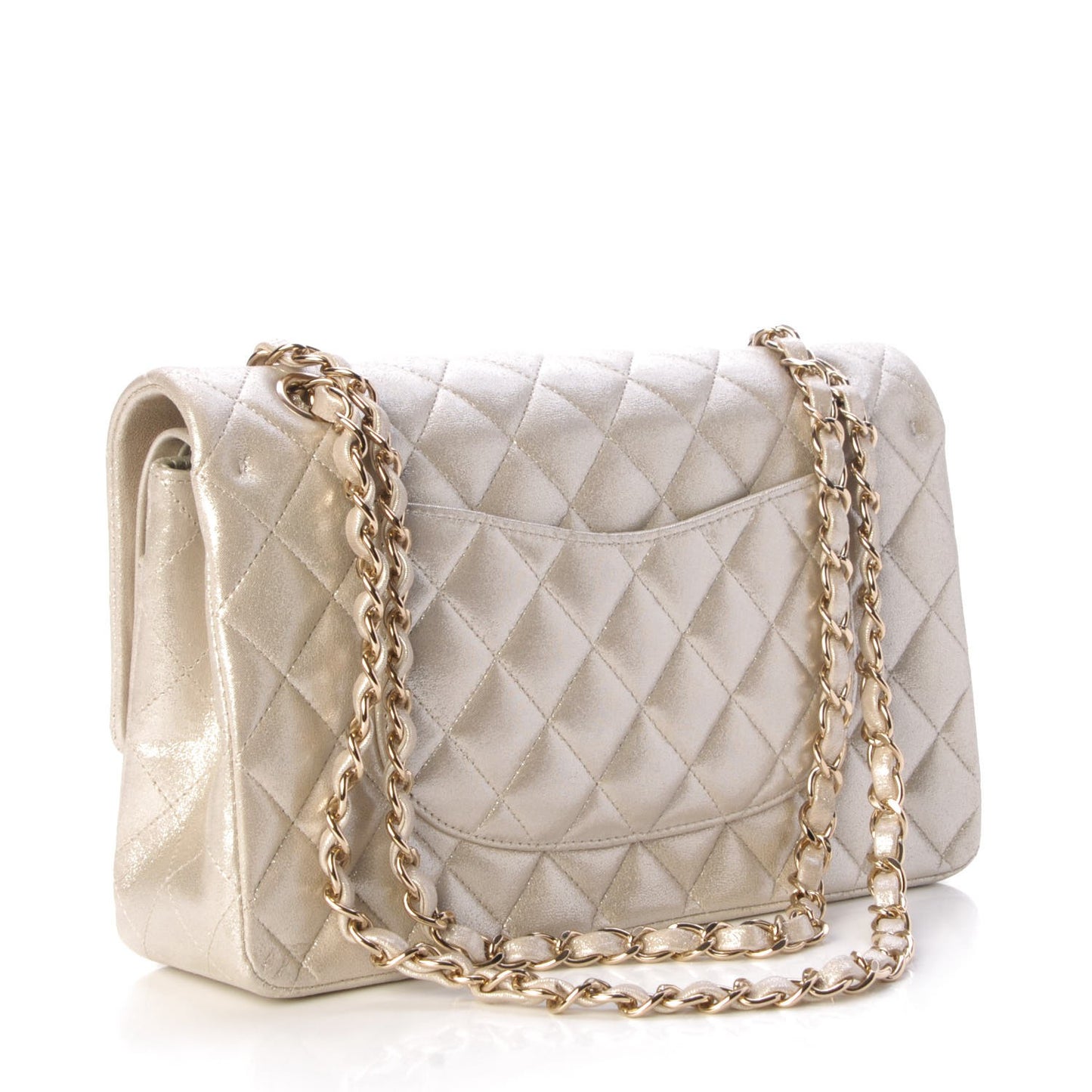 Iridescent Calfskin Medium Double Flap Light Gold