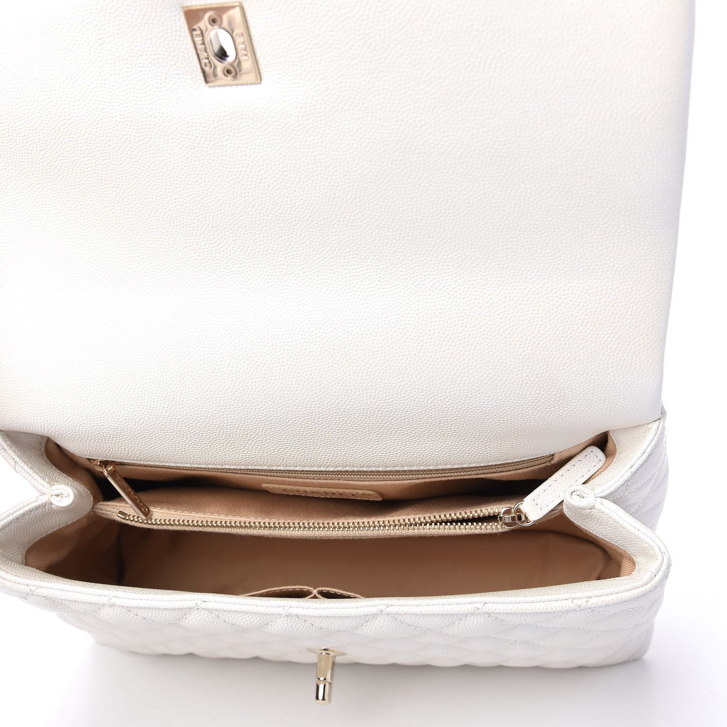 Iridescent Caviar Quilted Small Coco Handle Flap White