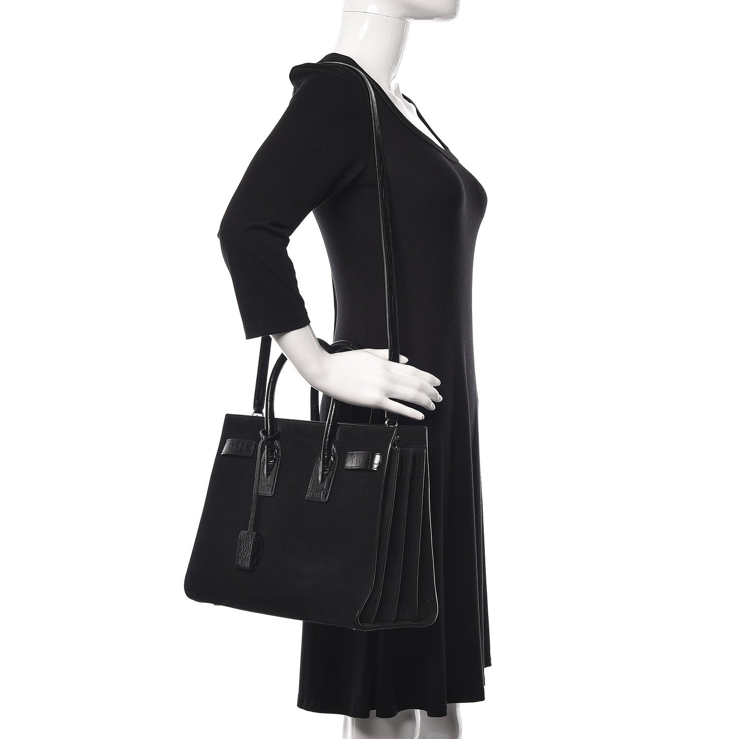 Saint Laurent Suede Crocodile Embossed Small Sac De Jour Black 2 of 9