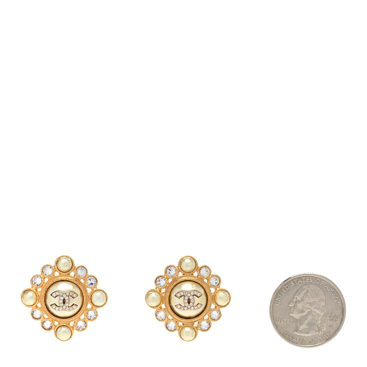 Chanel Pearl Crystal CC Round Earrings Gold 2 of 5