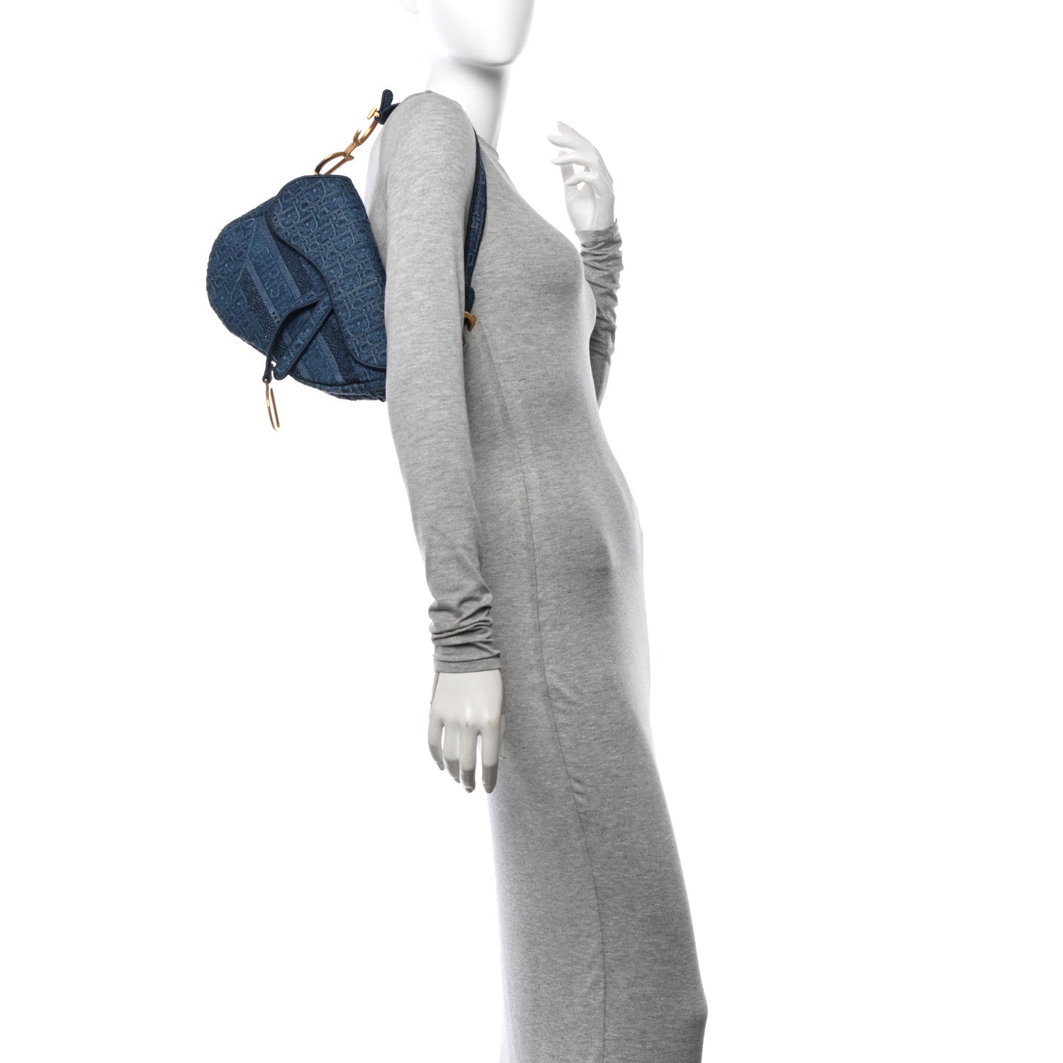 Christian Dior Oblique Embroidered Saddle Bag Denim Blue 2 of 11