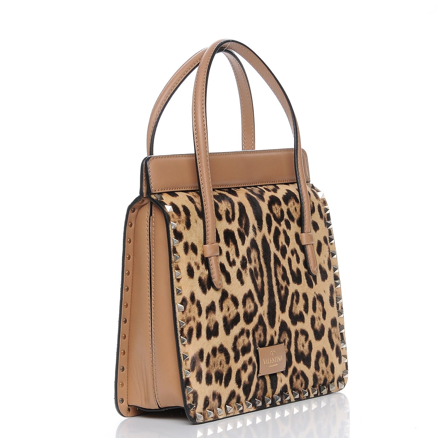 Pony Hair Rockstud Frame Bag Leopard