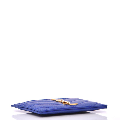 Saint Laurent Grain De Poudre Matelasse Monogram Credit Card Case Blue Majorelle 7 of 8
