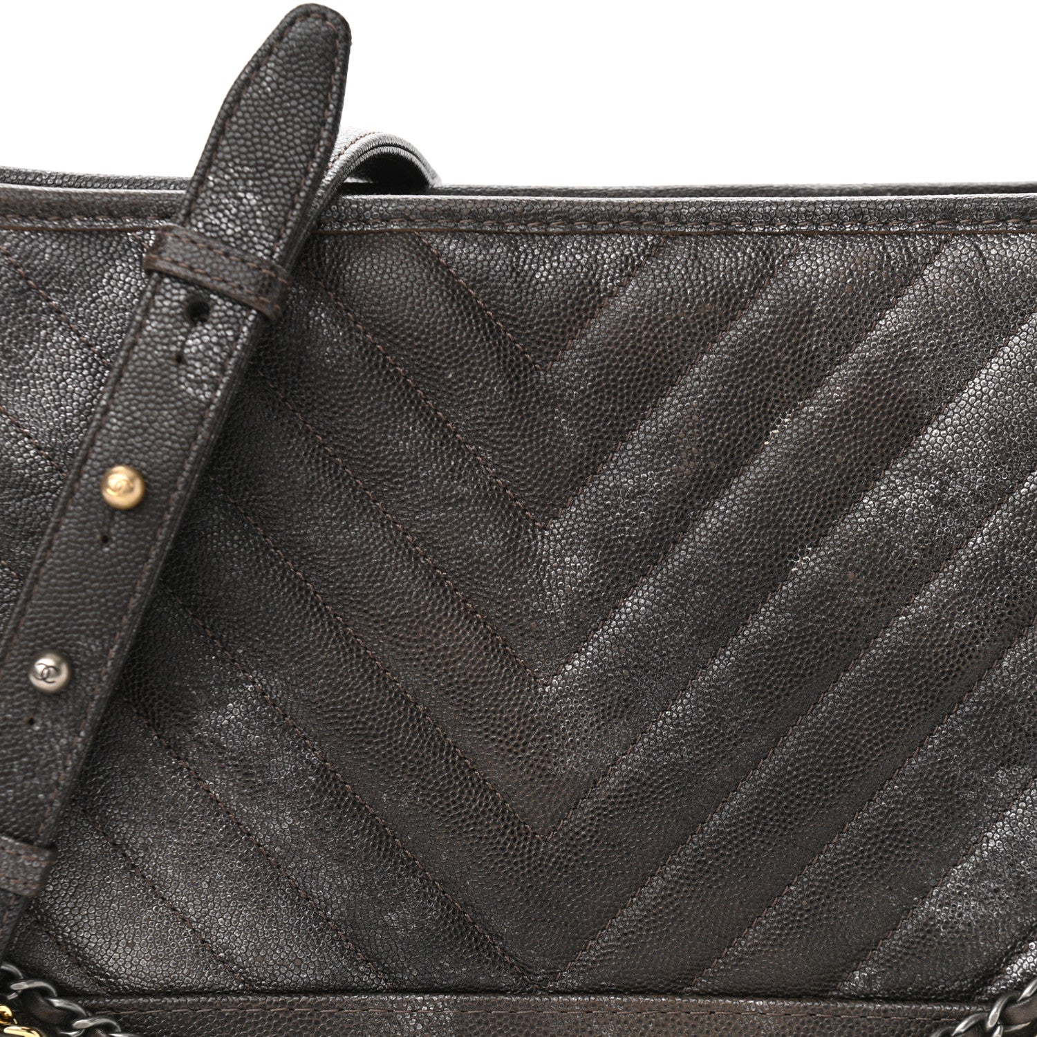 Chanel Metallic Caviar Chevron Quilted Medium Gabrielle Hobo Dark Silver Gold 8 of 10