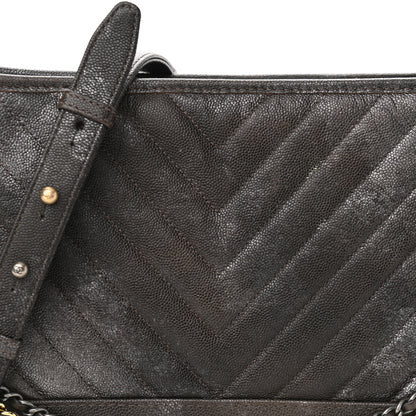 Chanel Metallic Caviar Chevron Quilted Medium Gabrielle Hobo Dark Silver Gold 8 of 10