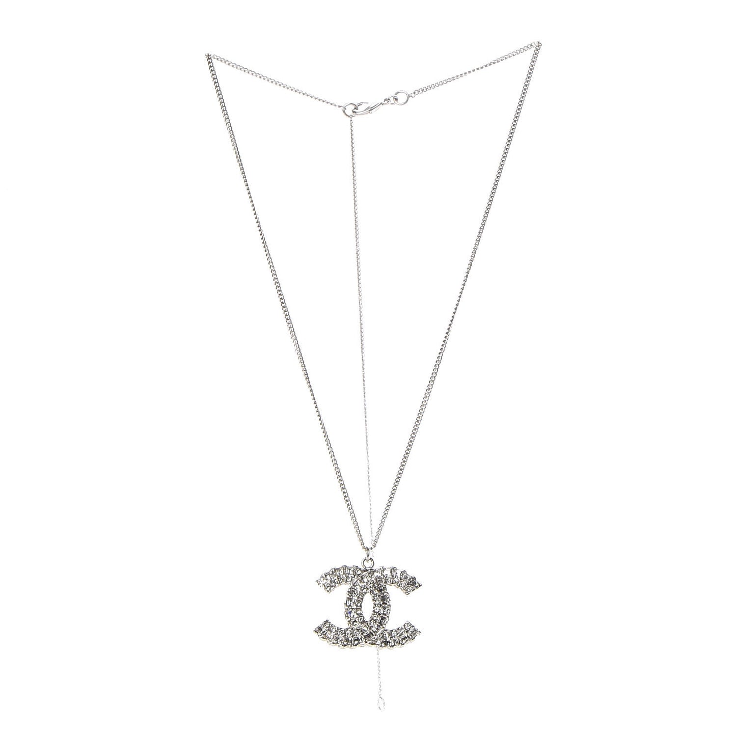 Baguette Crystal Large CC Necklace Silver